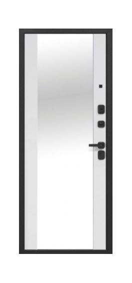 Входная дверь 10см 2 МДФ Букле Графит Зеркало Эмалит Белый - фото